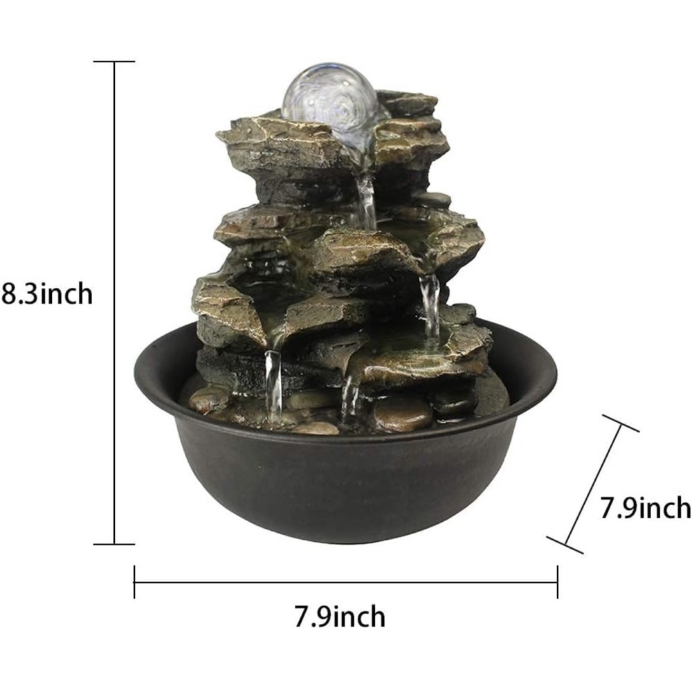Spinning Orb Rock Cascading Tabletop Fountain, Zen Meditation Indoor Waterfall